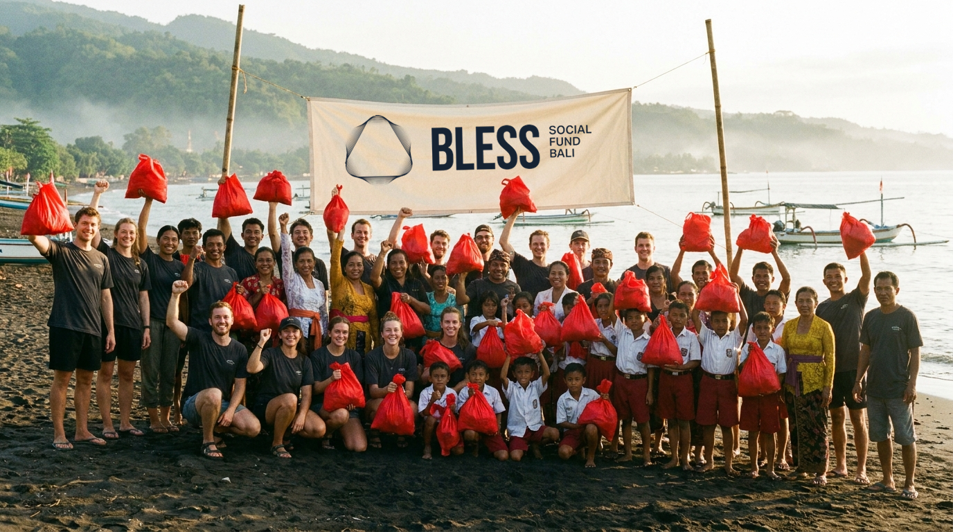 A large BLESS Sweep gathering on a Bali beach